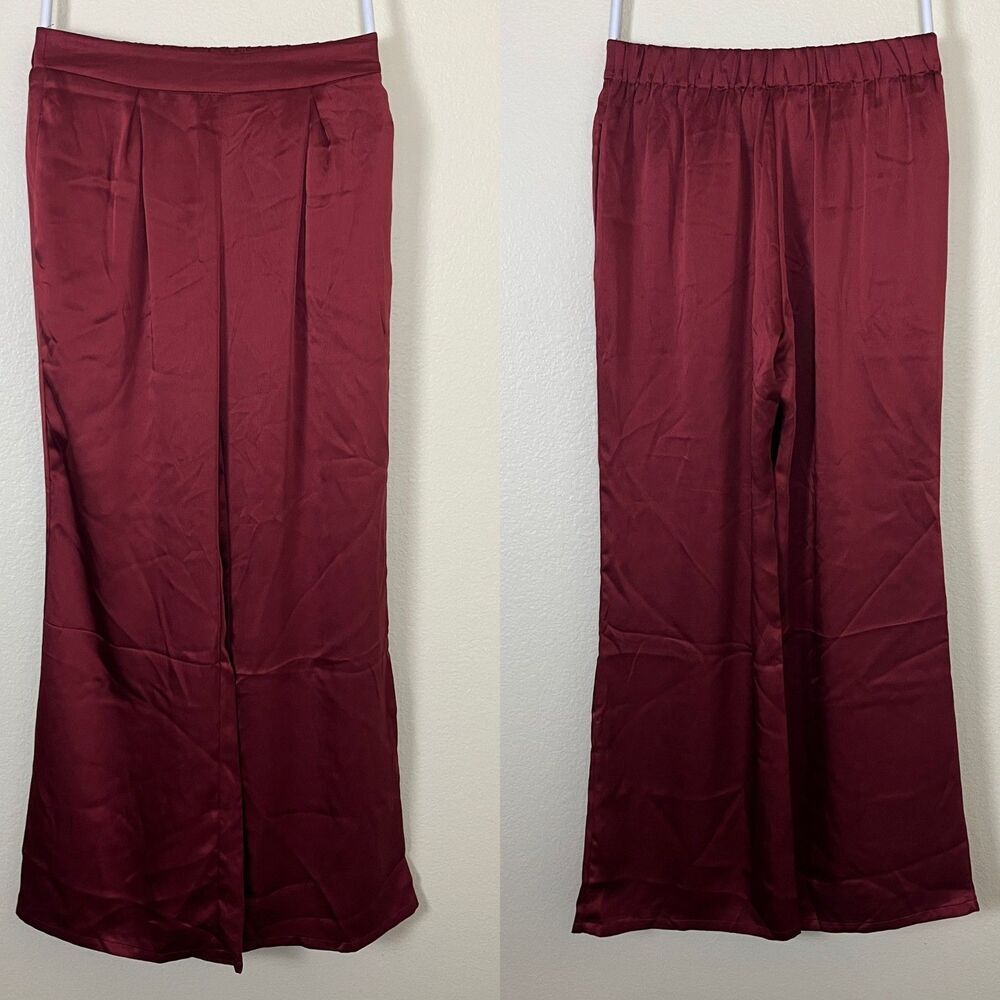 Strut & Bolt Women Size S Burgundy Satin Palazzo Wide leg Pants Trousers Minimal